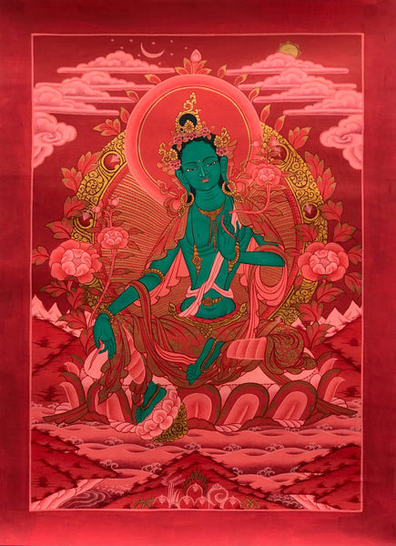 Thangka Tara Verde Calidad Premium - Arte Tibetano Hecho En Nepal.