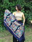 Pashmina Color Azul Oscuro 0004, mezcla de Cahsmere. Hecho en Nepal, la tierra de Buda y los Himalayas. - www.eltercerojo.cl