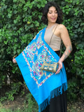 Pashmina Color Celeste 0005, mezcla de Cahsmere. Hecho en Nepal, la tierra de Buda y los Himalayas. - www.eltercerojo.cl