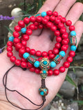 Mala o Japa Mala De Coral Rojo Hilado Por Artesanos De Nepal. - www.eltercerojo.cl