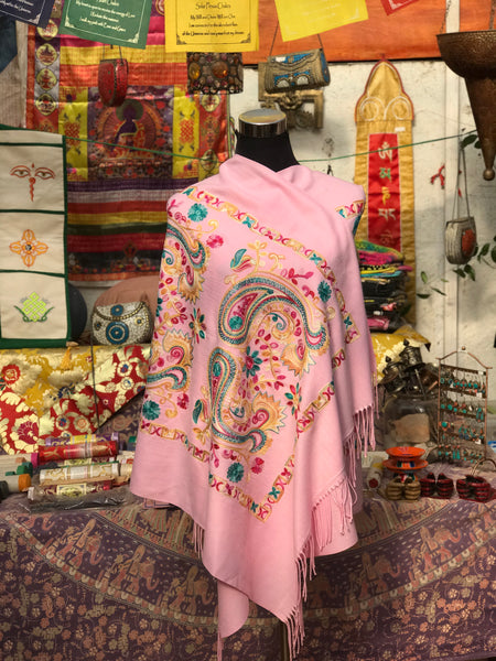 Pashmina Color Rosado Claro 0007, mezcla de Cahsmere. Hecho en Nepal, la tierra de Buda y los Himalayas. - www.eltercerojo.cl