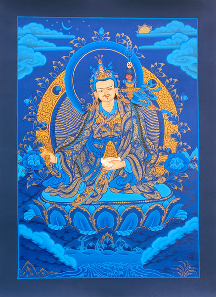 Tangkha Guru Rinpoche Calidad Premium (Azul 1) - Arte Tibetano Hecho En Nepal.