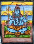 Colgante o tapete a muro de Shiva meditando sobre piel de tigre. 114 cms de alto por 88 cms de ancho. - www.eltercerojo.cl