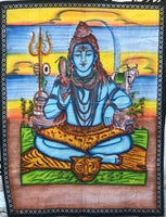 Colgante o tapete a muro de Shiva meditando sobre piel de tigre. 114 cms de alto por 88 cms de ancho. - www.eltercerojo.cl