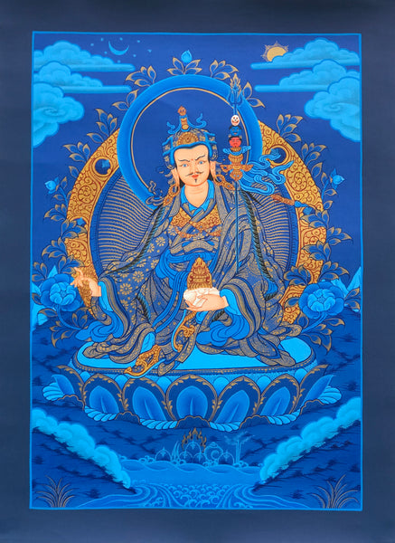 Thangka Guru Rinpoche Calidad Premium (Azul 2) - Arte Tibetano Hecho En Nepal.