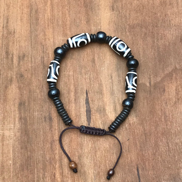 Pulsera h.u.e.s.o de Yak con cuentas de símbolo protección Tibetano (Ojo Dzi).